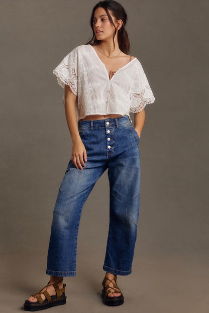 Anthropologie Pilcro The Arin Mid-Rise Button-Front Barrel Pant in Plover Wash - 34T