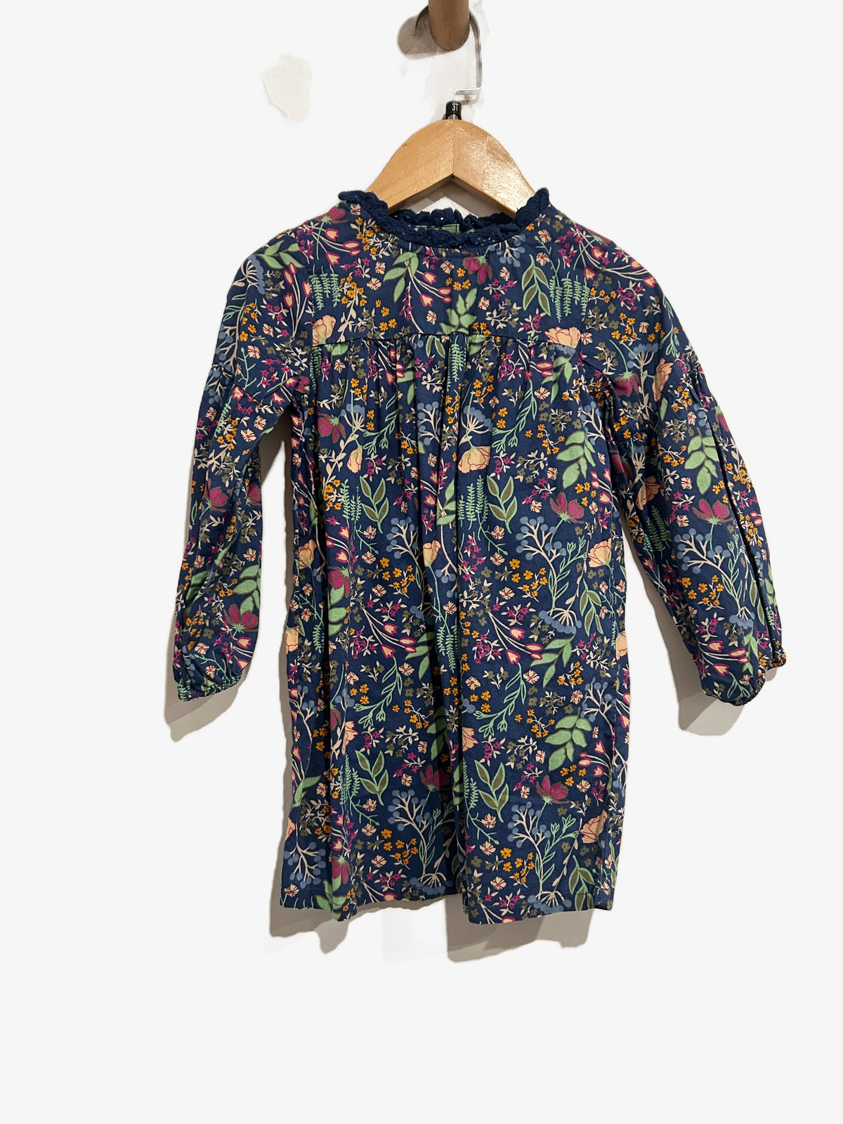 Okie Dokie Blue Floral LS Dress - 3T