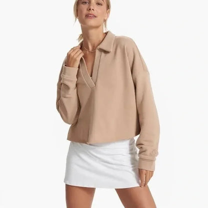 Vuori Sedona Polo Long Sleeve Pullover in Coconut - Medium