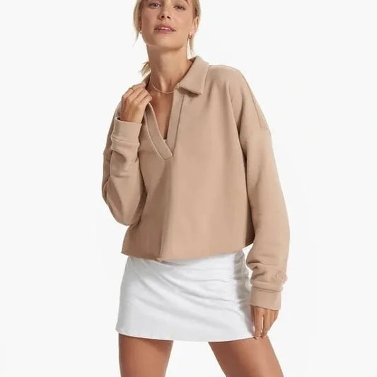 Vuori Sedona Polo Long Sleeve Pullover in Coconut - Medium
