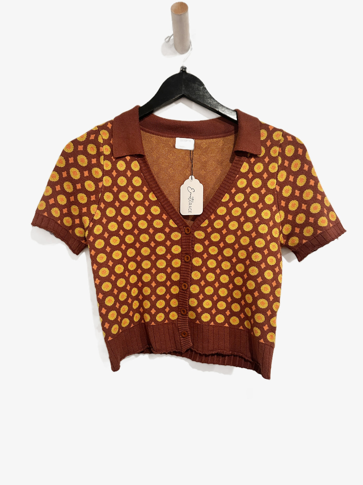 Cotton On Brown and Yellow SS Cardigan - Medium