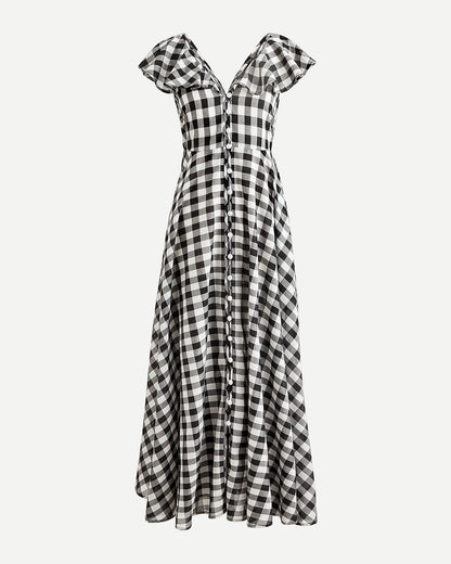 J.Crew Black and White Plaid Ruffle Midi Dress - XXS