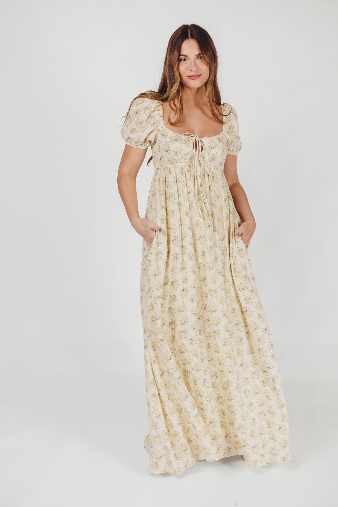 NWT Worth Collective Haven 100% Cotton Tie-Front Maxi Dress in Orange/Green Floral - XS