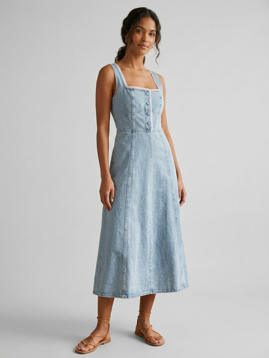 WAYF Denim Midi Dress - Small