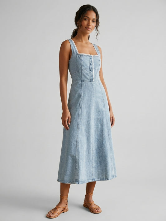 WAYF Denim Midi Dress - Small