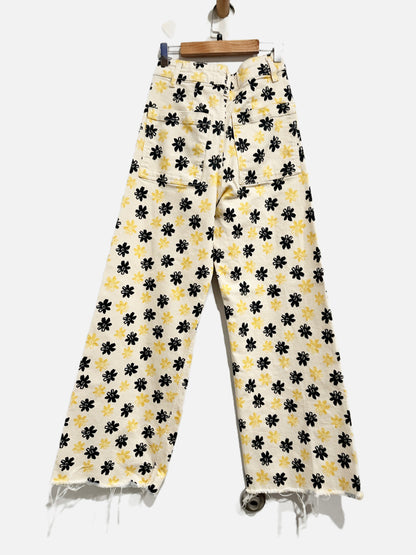 Zara Yellow and Black Floral Wide Leg Pants - 4