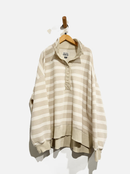 American Eagle NWT Tan and White Stripe Pullover - Medium
