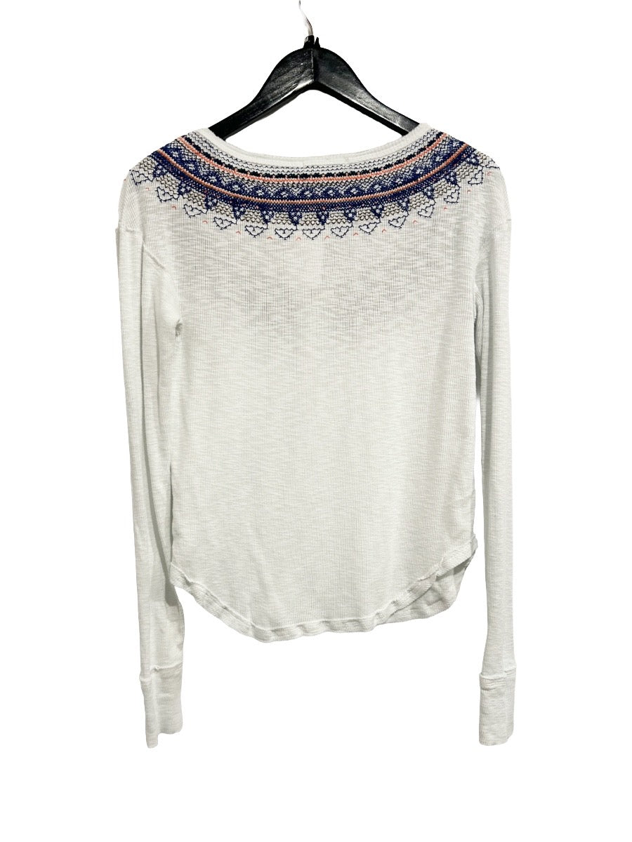 Free People Fair Isle Embroidered Thermal Henley in White - Small