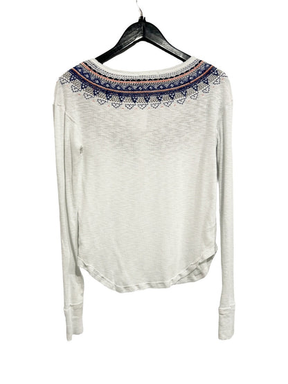 Free People Fair Isle Embroidered Thermal Henley in White - Small