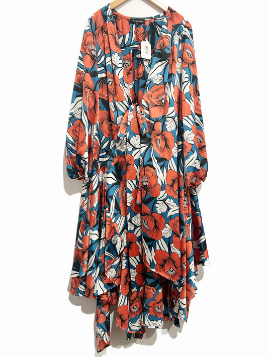 Reveuse Blue Floral Wrap Dress - Small