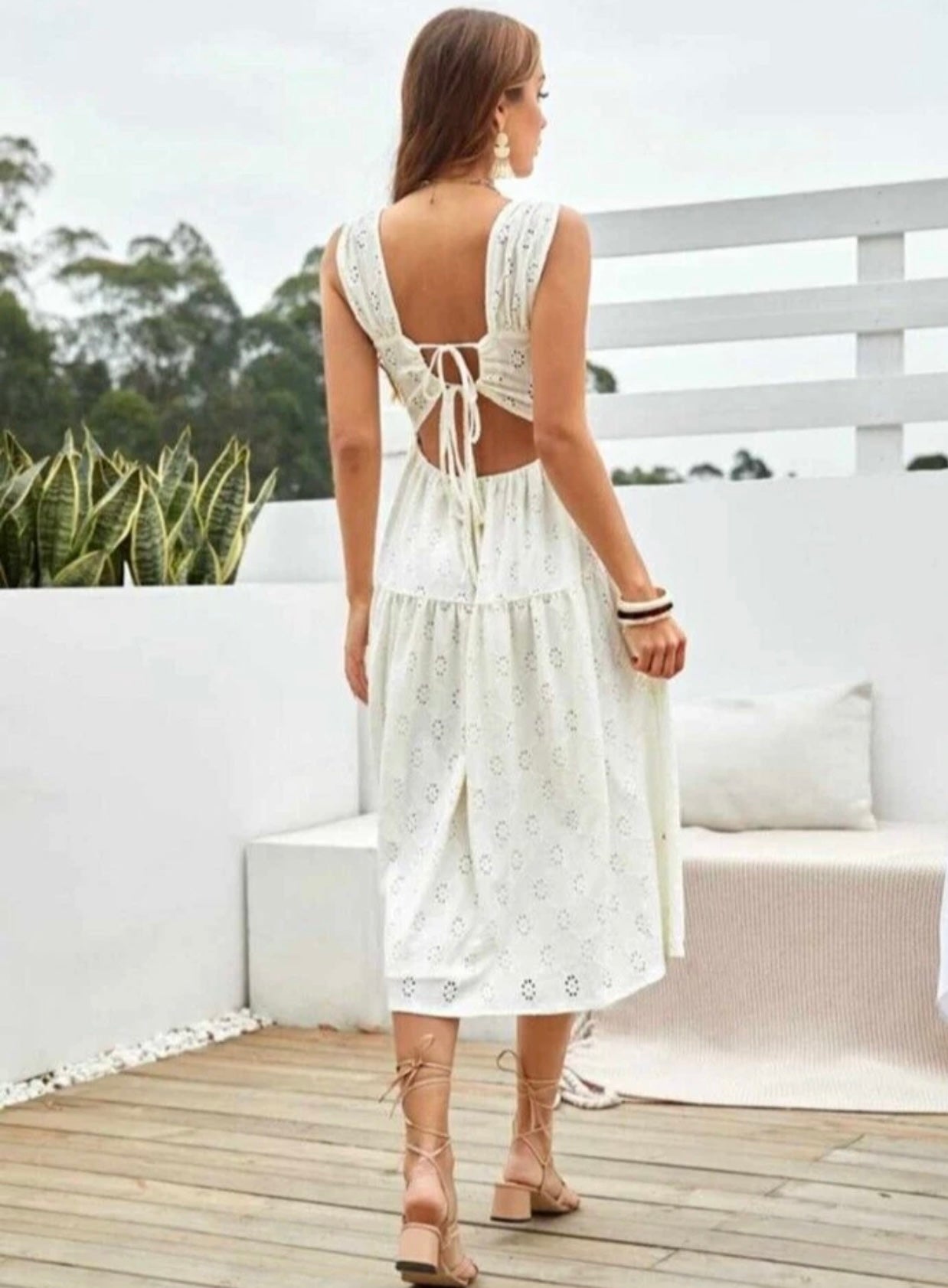 Zara Cream Eyelet Tulle Midi Dress - Medium
