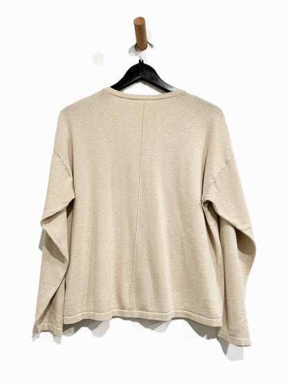 Pact Fine Knit Relaxed V-Neck Sweater in Wheat Heather - Medium
