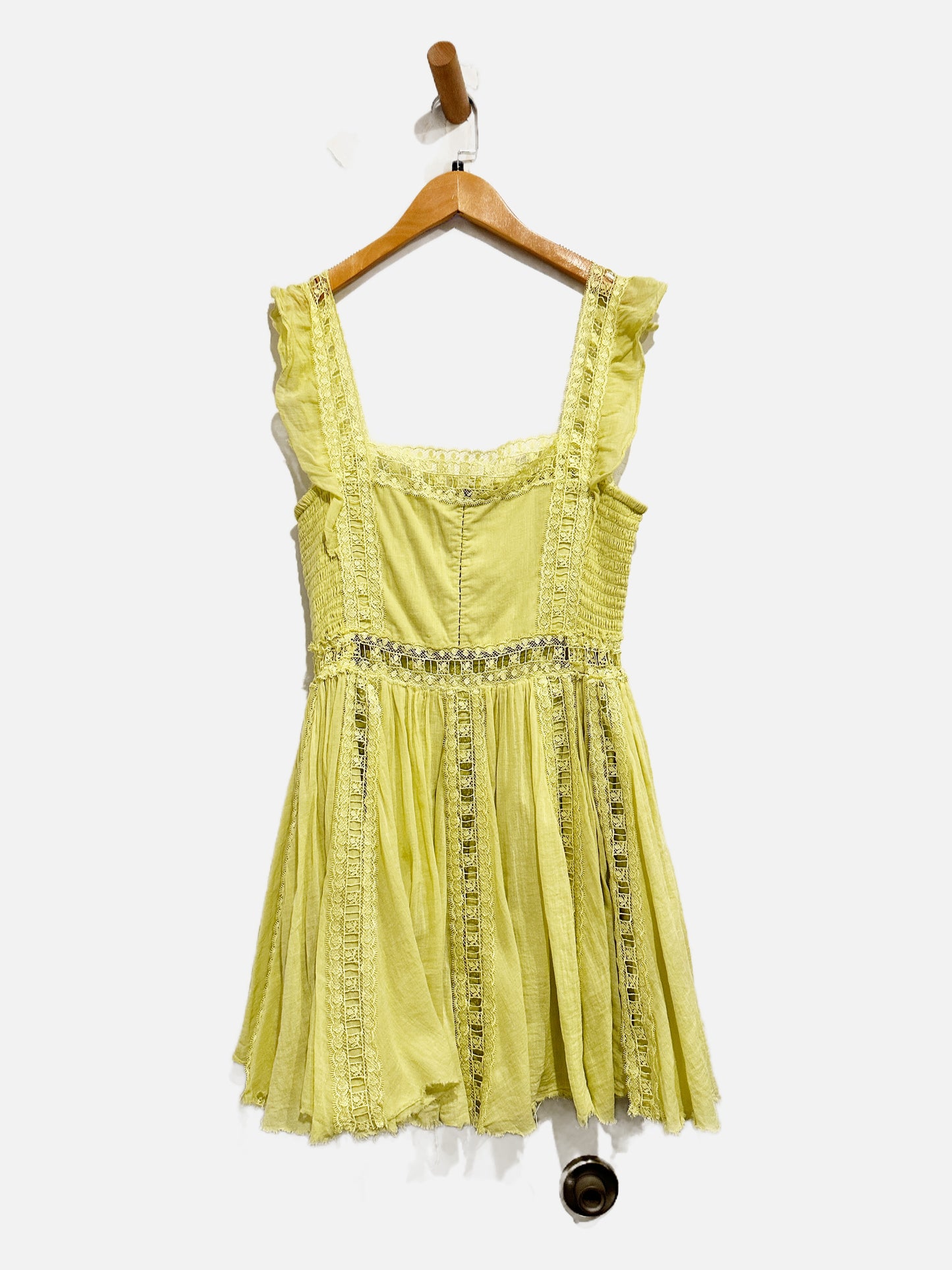 Free People Lime Green Lace Inset Dress - Large