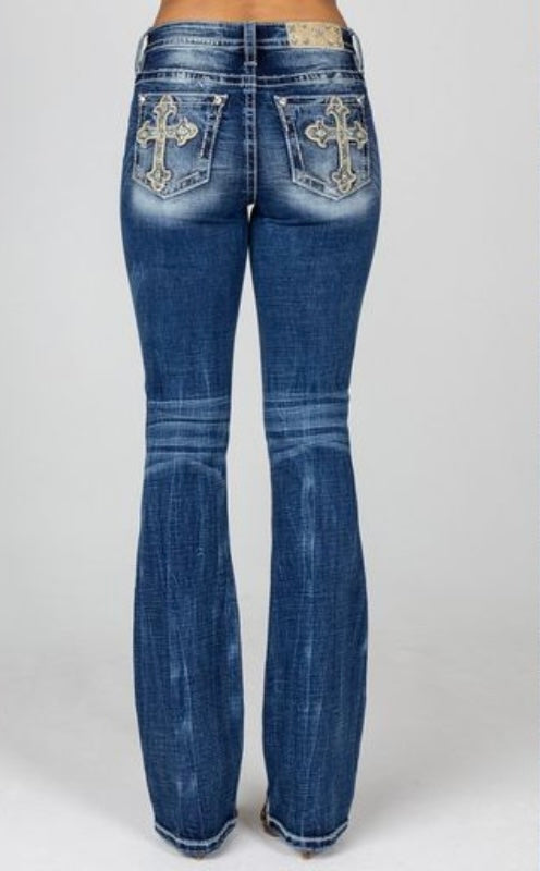 Miss Me Embroidered Cross Mid Rise Boot Jeans - 28