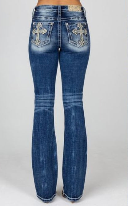 Miss Me Embroidered Cross Mid Rise Boot Jeans - 28