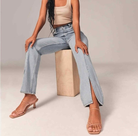 Abercrombie & Fitch Light Wash Split Hem Jeans - 27