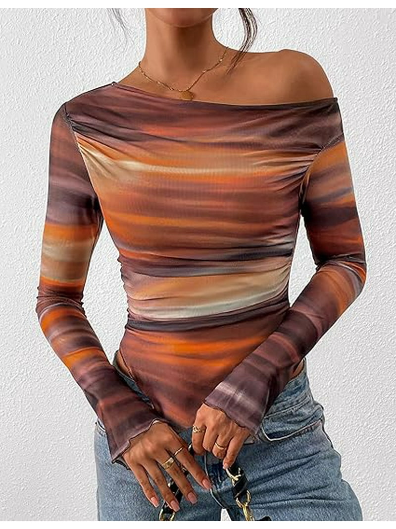 Pretty Garden Brown Mesh Asymetric Top - Small