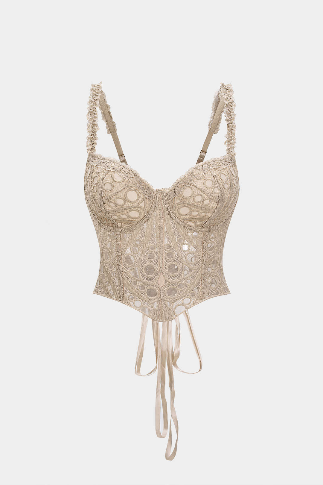 NWT Micas Lace Trim Bustier Corset Tie-Back Cami Top in Khaki - Medium