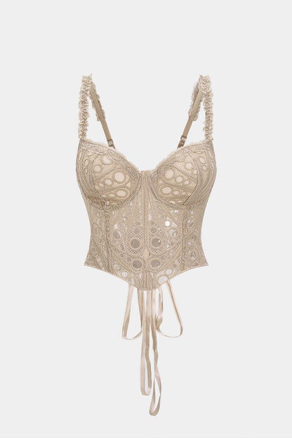NWT Micas Lace Trim Bustier Corset Tie-Back Cami Top in Khaki - Medium