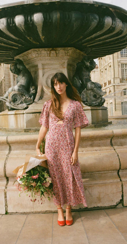 Z Supply Pink Floral Cutout Dress - Medium
