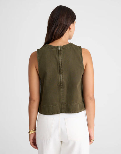 Madewell Boxy Shell Top in Garment Dye Faded Ivy - 4