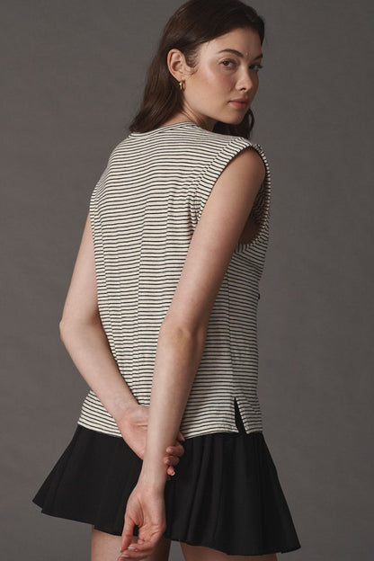 Anthropologie Pilcro Ruched Muscle Tee in Black & White - Medium