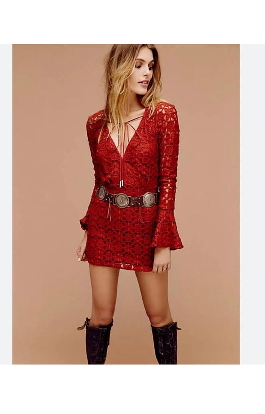 Free People Back to Terracotta Lace LS Dress - 2