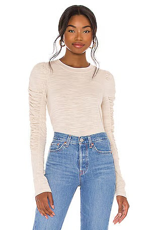 Free People Cream Ruched LS Top - XS