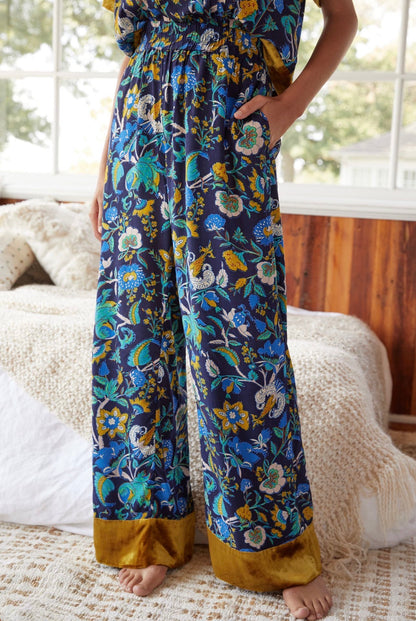 Anthropologie Clara Velvet-Trimmed Pants in Navy Combo - XS