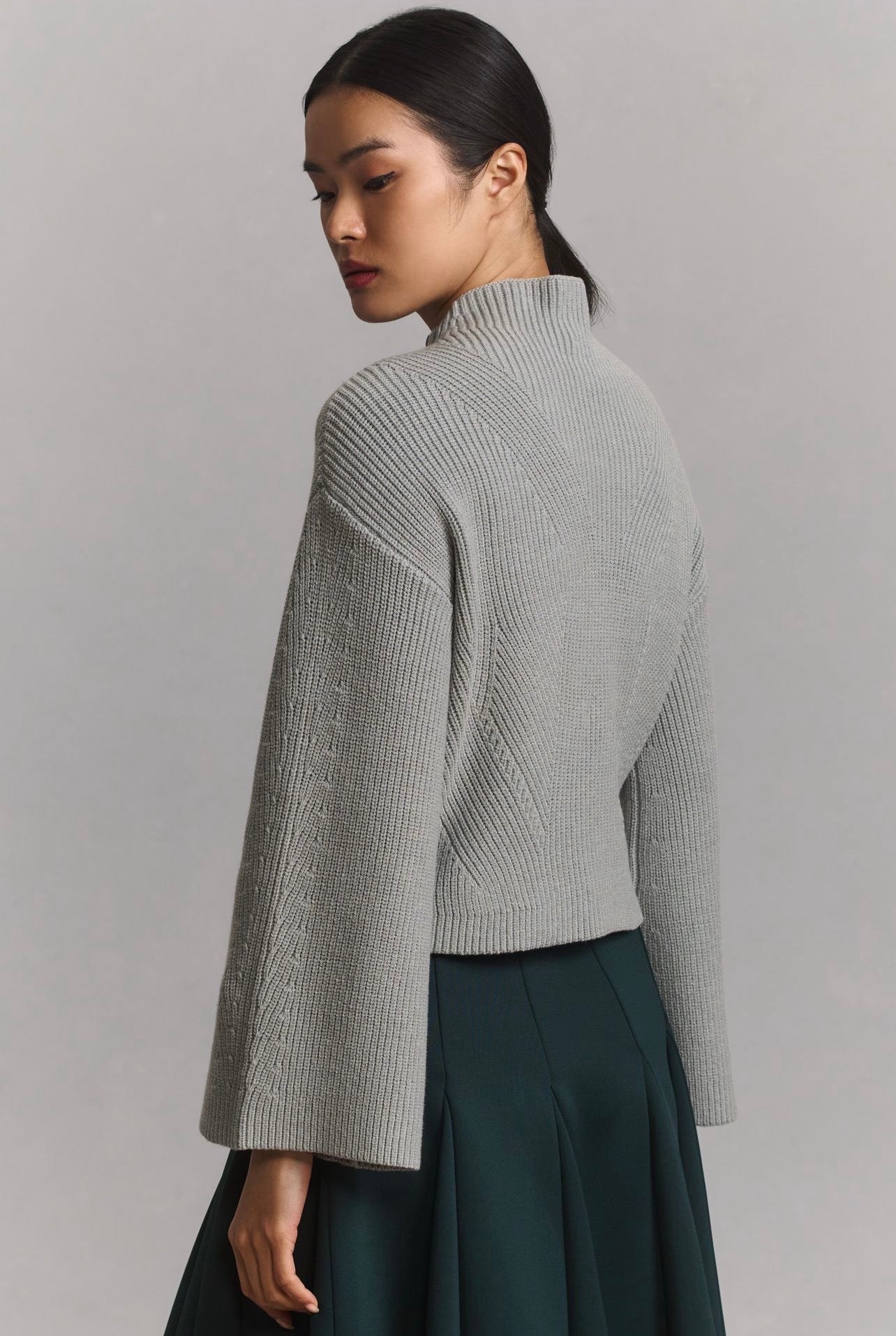 Anthropologie Maeve Katey Mock-Neck Bell-Sleeve Sweater in Grey