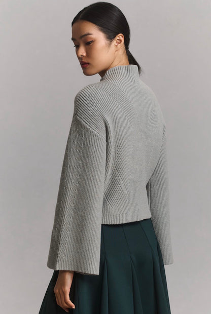 Anthropologie Maeve Katey Mock-Neck Bell-Sleeve Sweater in Grey