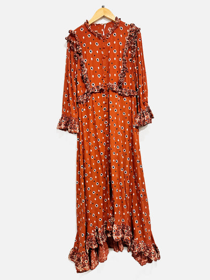 Free People Calico Skies Orange Floral Midi Dress - Small