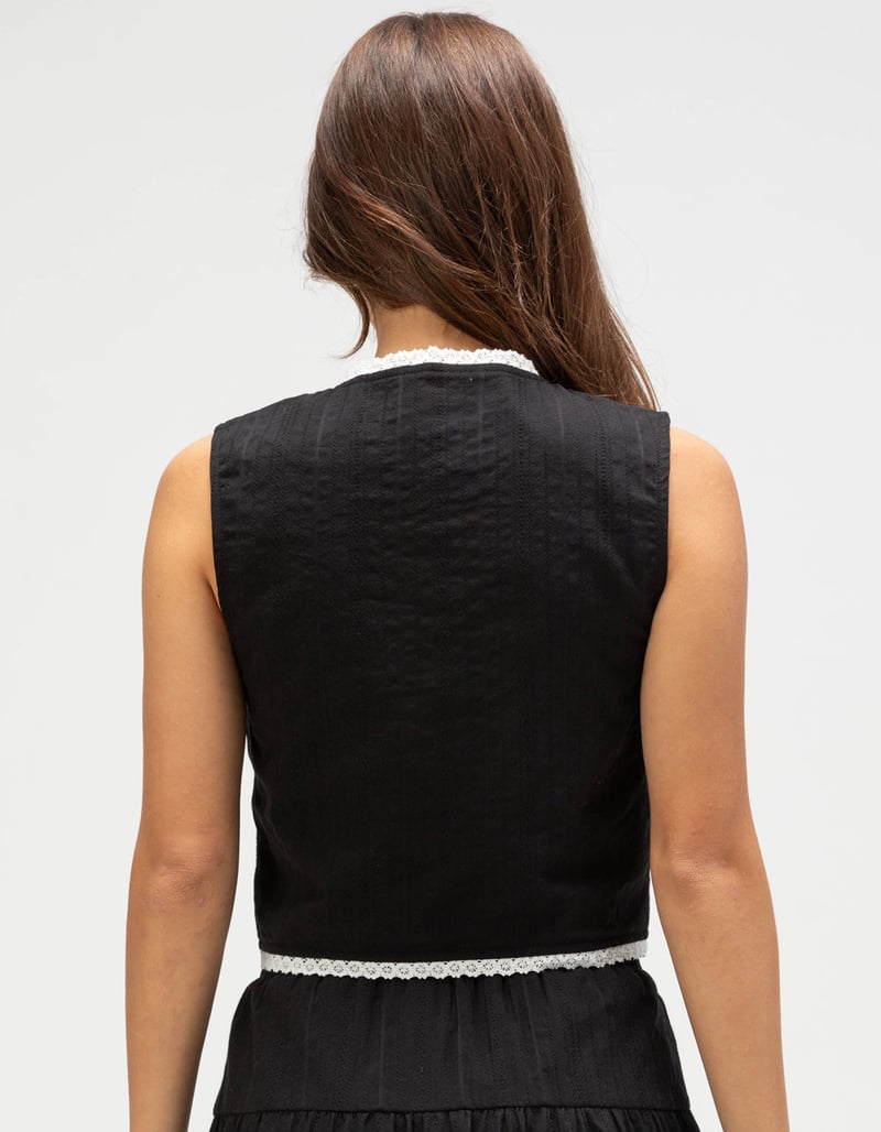 Rhythm Pearl Lace Trim Vest in Black - Small