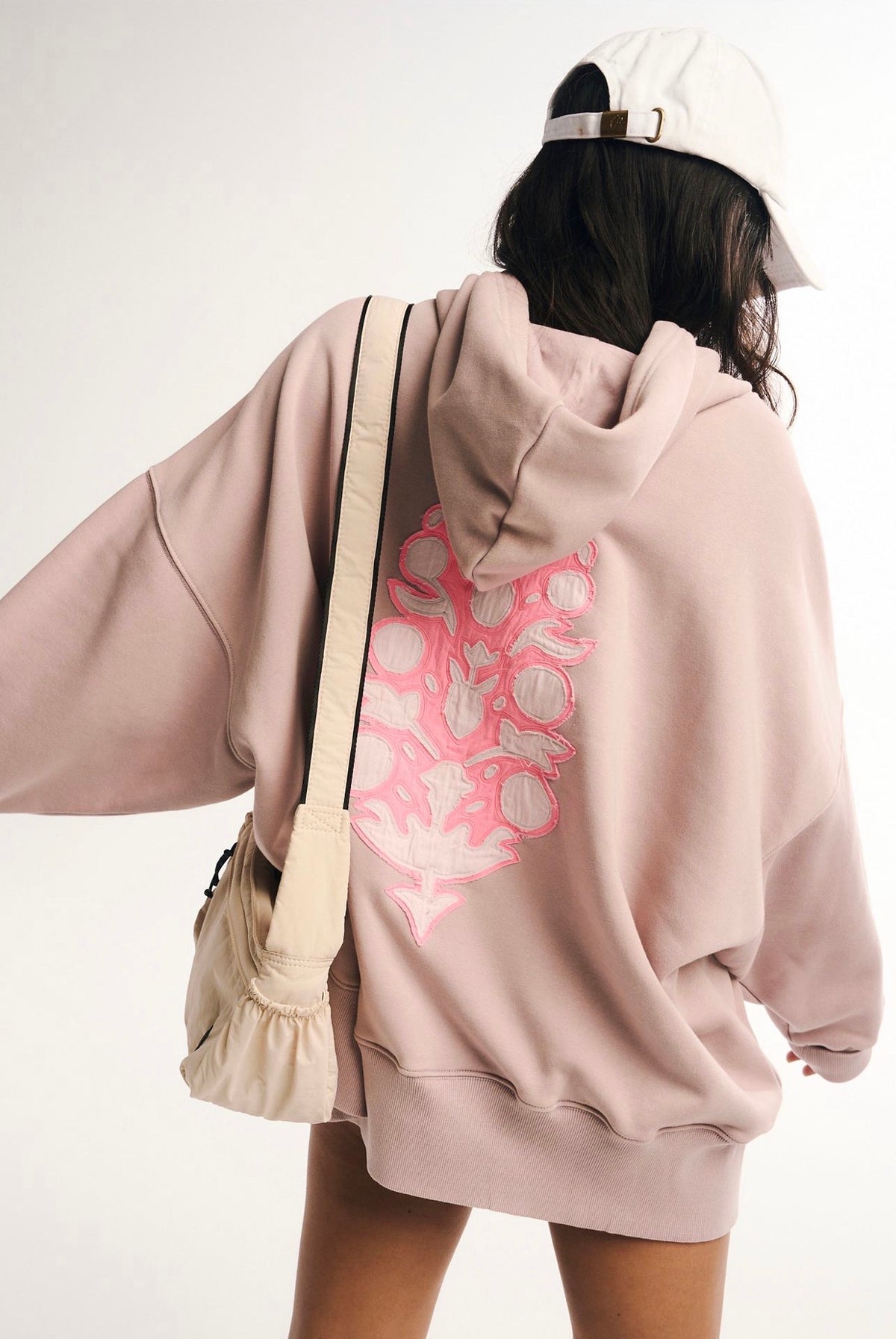 Free People Movement Sprint To The Finish Logo Hoodie in Oyster/Sunset - Small