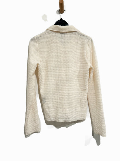Rag & Bone Julia Pointelle Knit Long Sleeve Polo in Ivory - Medium