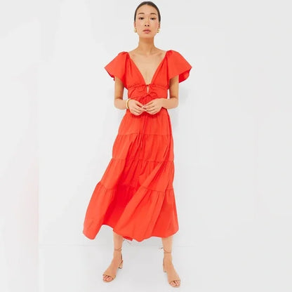 O.P.T Orange Tiered Maxi Dress - Medium