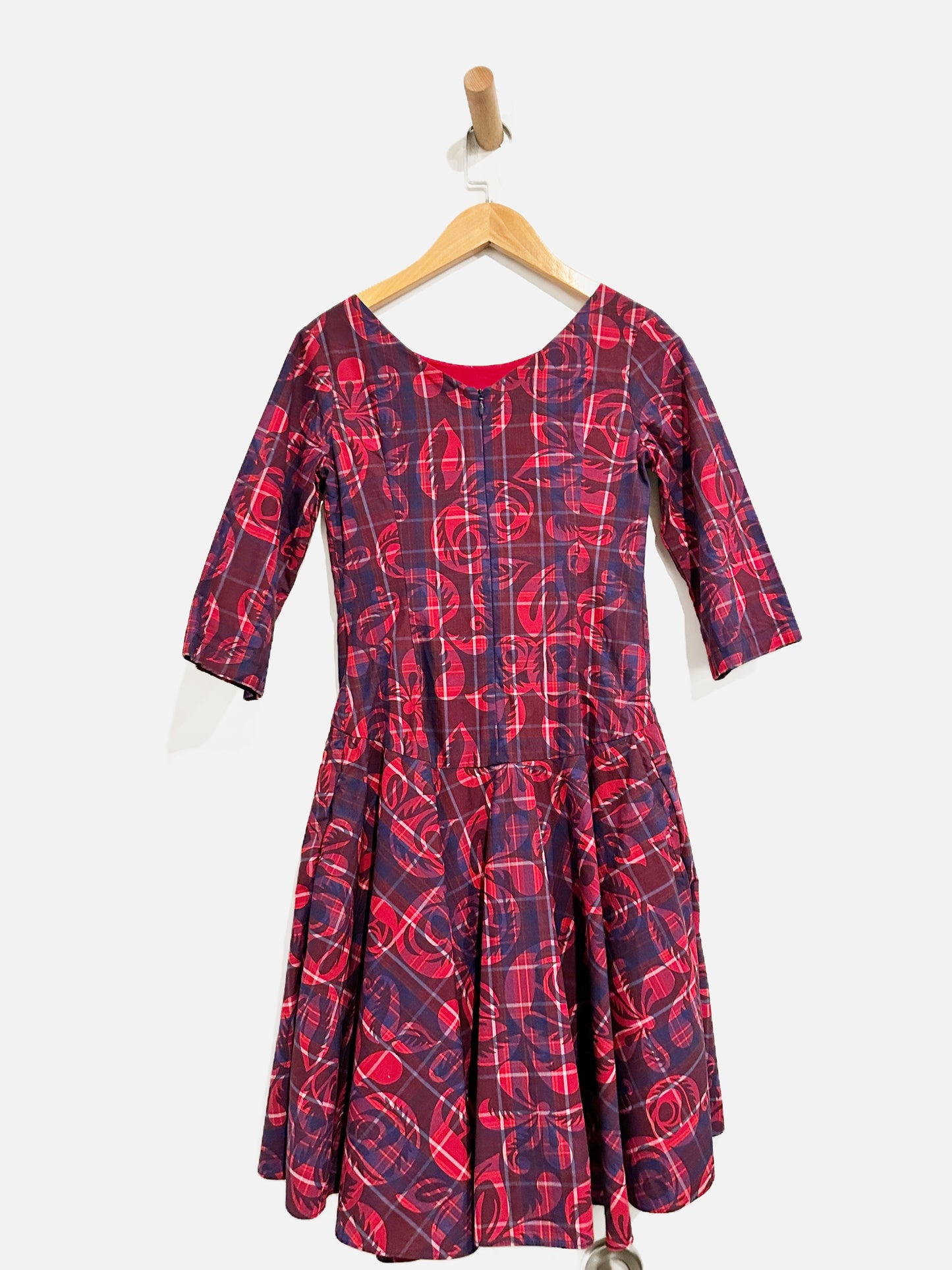 Tea Purple/Red Plaid Floral Dress - 12