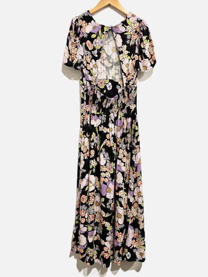 AFRM Jamie Print Open Back Short Sleeve Dress - Small