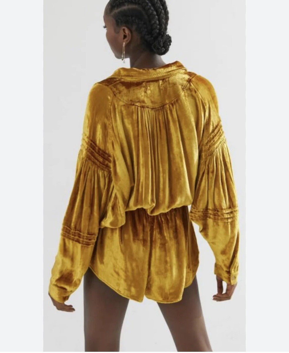 Urban Outfitters Gold Velvet Romper - Small