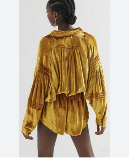 Urban Outfitters Gold Velvet Romper - Small