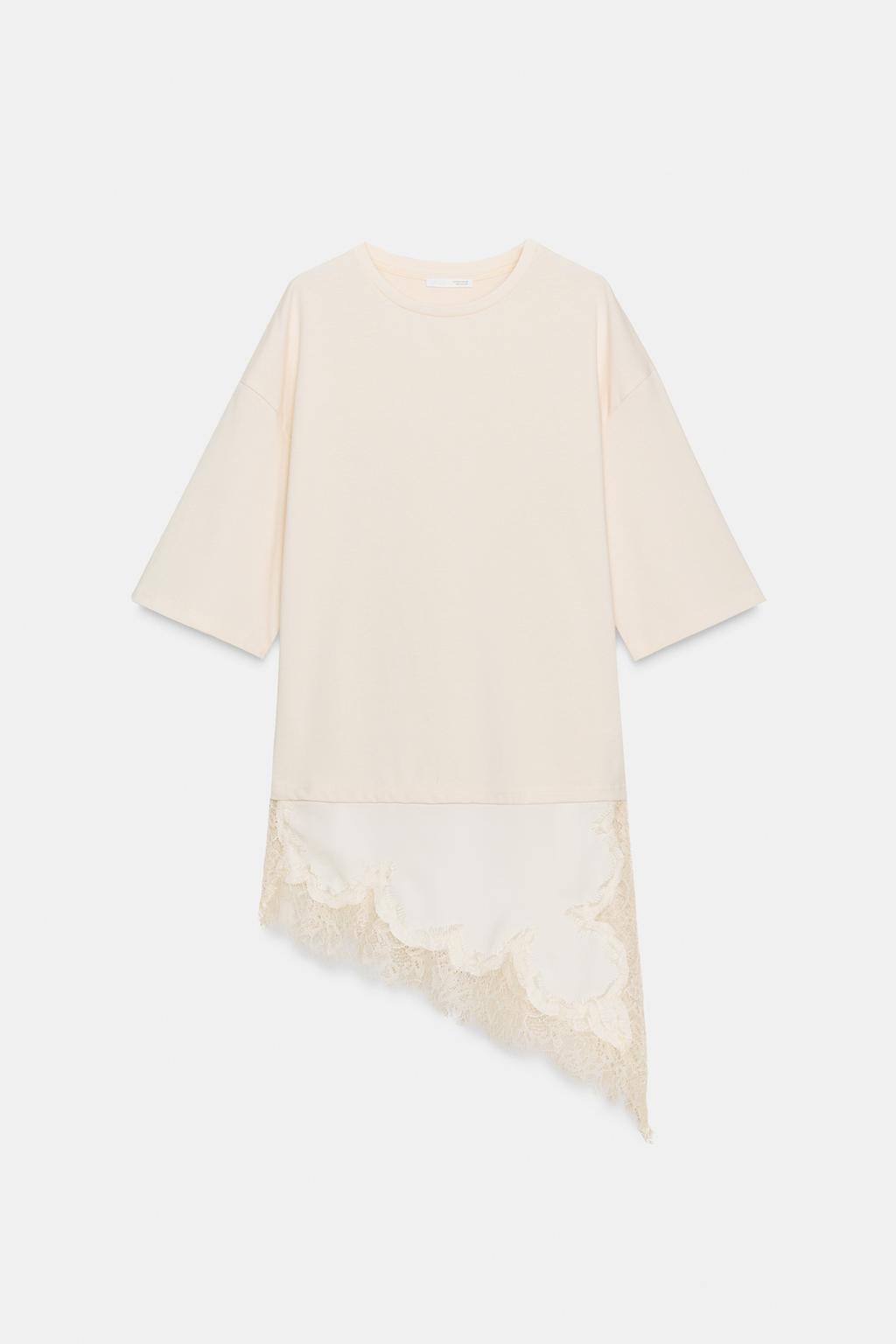 Zara Combination Lace T-Shirt in Ecru - Large