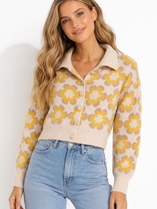 Industry Yellow Flower Cardigan - Medium