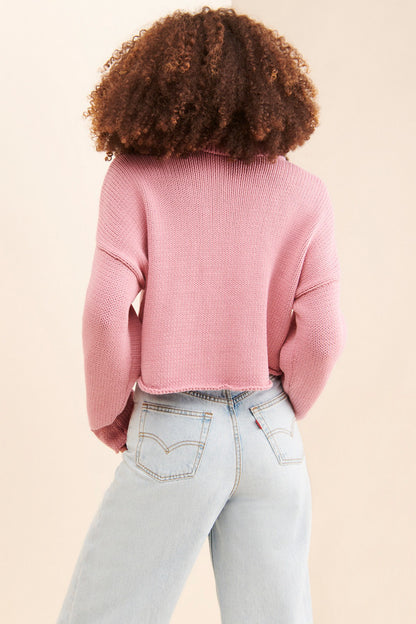 Show Me Your Mumu Crawford Collared Sweater in Pink Knit - Large