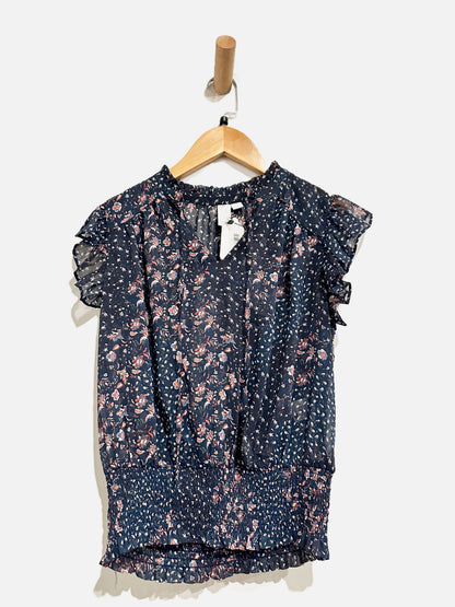 Joie Navy Floral Cap Sleeve Top - Small