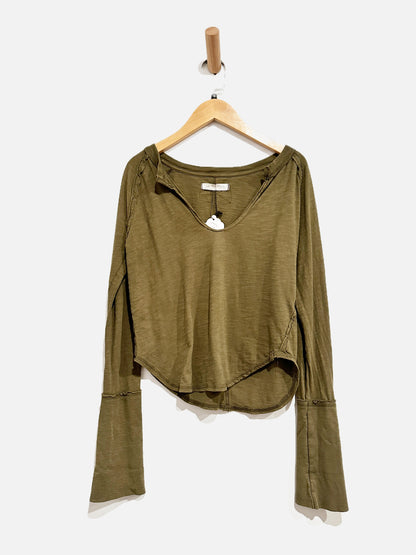 Free People Green Seam LS Knit Top - Small