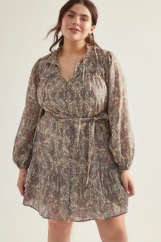 Anthropologie Gray Paisley Mini Dress - XS