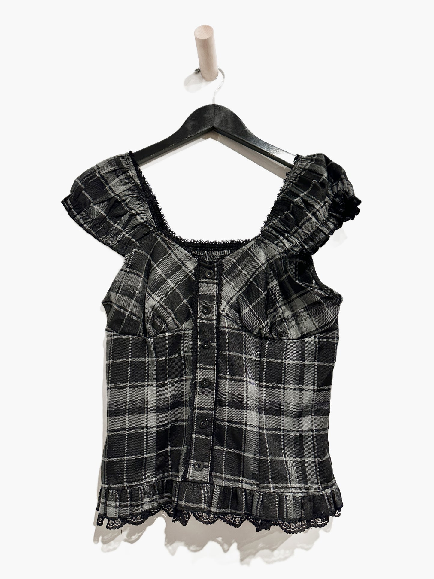 Black Plaid Ruffle Blouse - 6