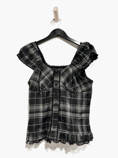 Black Plaid Ruffle Blouse - 6