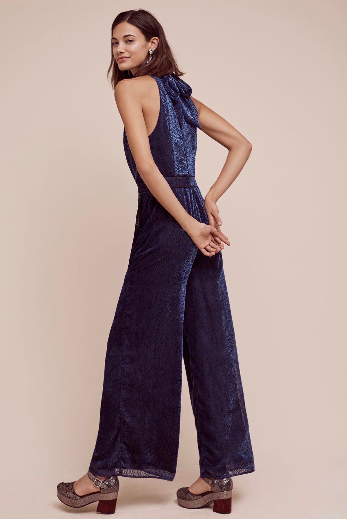 Anthropologie Elevenses Velvet Nora Jumpsuit in Navy - 0