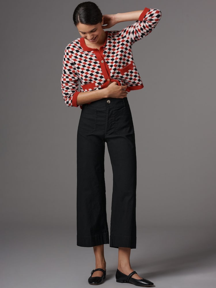Anthropologie Maeve The Colette Cropped Wide Leg Trousers in Black - 31